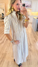 Taupe Stripe Ruffle Collar Dress