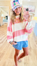 Pink and Cream Stripe Oversized Sweatshirt
