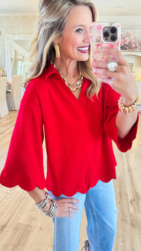 Red Scallop Edge Detail Solid Top
