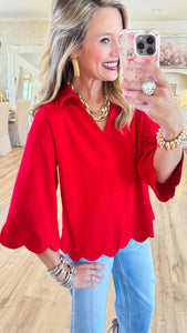 Red Scallop Edge Detail Solid Top