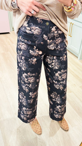 Black Floral Print Pants