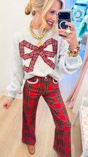 Heather Grey Tartan Plaid Bow Sweater