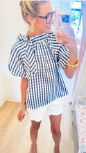 THML Blue Gingham Puff Sleeve Top