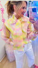 Pastel Geometric Pattern Bow Blouse