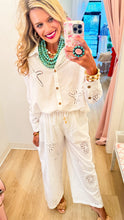 White Ocean Eyelet Pant Set