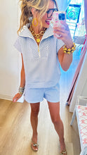 Blue Gingham Quater Zip Short Set
