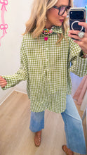 Leaf Green Gingham Button Down Top
