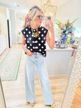 Black and White Polka Dot Sleeveless Cardigan