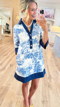 Blue Toile 3/4 Sleeve Dress