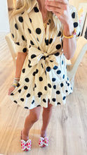 Ecru and Black Polka Dot Bow Mini Dress