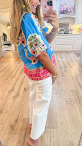 Blue Floral Abstract Top