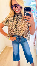 Taupe Leopard Metallic Stand Collar Top