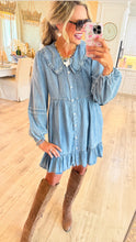 Denim Peter Pan Collar Pintuck Dress