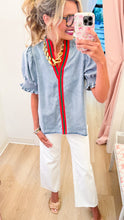 Washed Denim Puff Sleeve Top