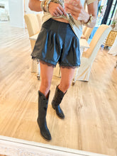 Black Lace Trim Leather Shorts