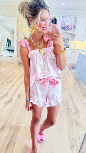 Satin Pink Toile PJ Short Set