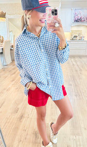 Blue Gingham Long Sleeve Button Down