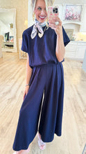 Navy Loose Fit Pleated Wide Leg Pant Set