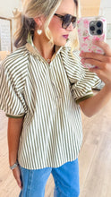 Olive Stripe Half Zip Top