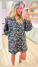 Black Floral Long Sleeve Mini Dress