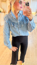 Denim Ruffle Button Up Top