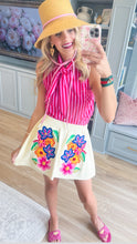 Red and Pink Striped Tie Neck Top