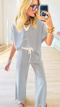 Navy Stripe V-Neck Pant Set