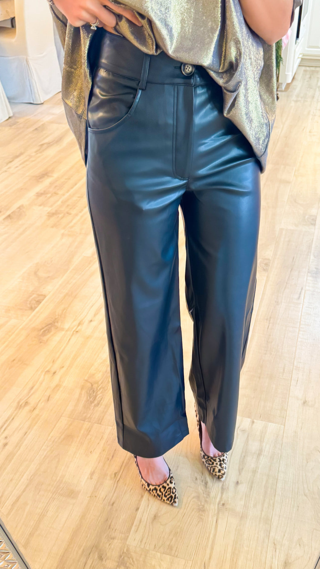 Black Faux Leather Wide Leg Pants