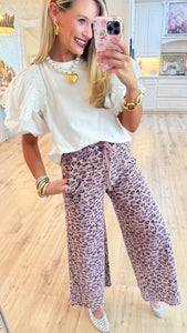 Mauve Animal Print Terry Knit Pants