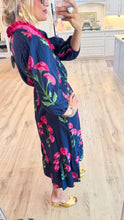 Navy Mix Floral Ruffle Trim Midi Dress