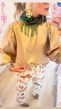 Gold Metallic Balloon Sleeve Blouse