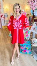 Pink and Red Floral Applique Shift Dress