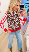 Red Leopard Stripe Combo Cardigan