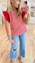 Red Stripe Ruffle Sleeve Top