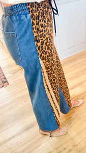 Washed Leopard and Denim Mix and Match Joggers