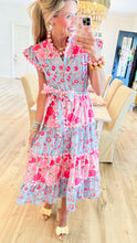Pink Floral Scallop Detail Midi Dress