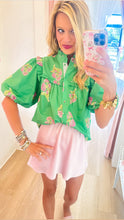 Deal of The Day THML Green Puff Sleeve Floral Detail Top