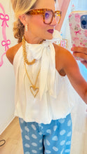 White High Neck Bow Bubble Top