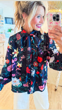 Black Multi Floral Bow Top