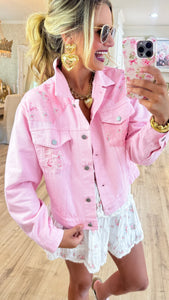 Pink Floral and Bow Patch Denim Jacket