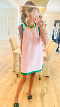 Pink Textured Sleeveless Contrast Trim Mini Dress