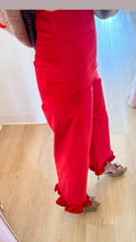 Red Velvet Ruffle Hem Pants