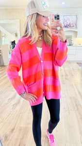 Pink and Orange Stripe Cardigan