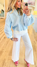 Blue Gingham Quarter Snap Pullover