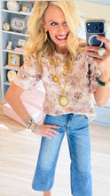 Multi Brocade Floral Puff Sleeve Top