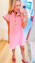 Pink Gingham Scallop Sleeve Dress