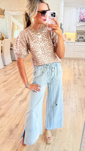 Latte Animal Print Puff Sleeve Sweater