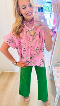 Pink Floral Print Mock Neck Top