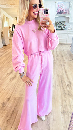 Pink Rib Matching Pant Set