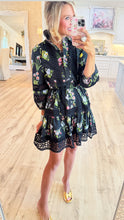 Black Multi-Floral Print Ruffle Hem Mini Dress
